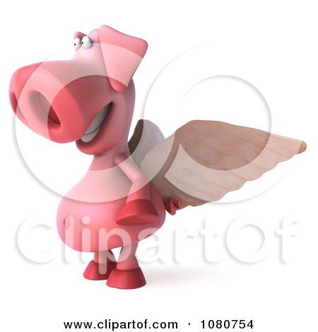 Clipart 3d Winged Pookie Pig Facing Left - Royalty Free Illustration by Julos