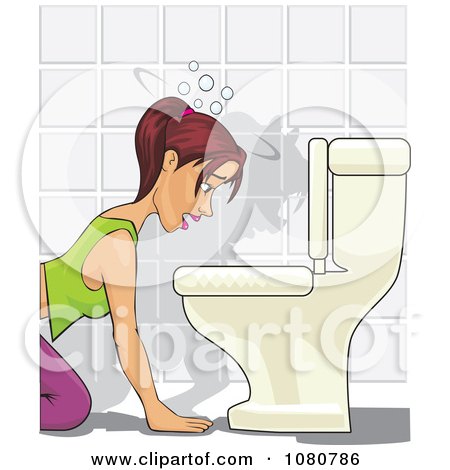 Clipart Sick Drunk Bulimic Or Pregnant Woman Throwing Up In A Toilet - Royalty Free Vector Illustration by David Rey