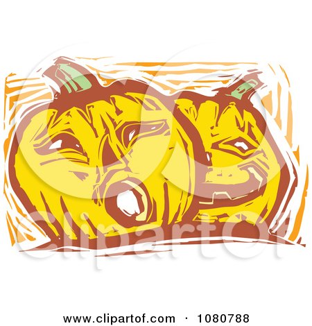Clipart Woodcut Styled Jackolantern Halloween Pumpkins - Royalty Free Vector Illustration by xunantunich