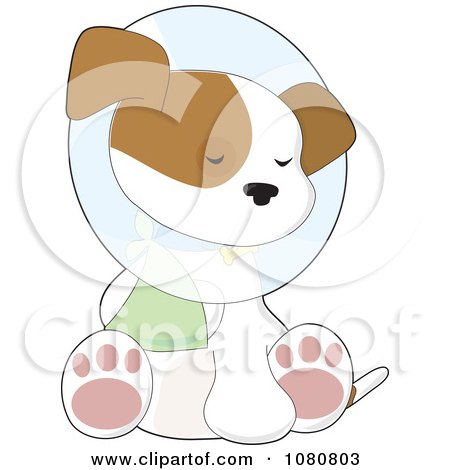 Clipart Cute Injured Puppy Sitting With A Paw In A Sling And A Cone Around His Neck - Royalty Free Vector Illustration by Maria Bell