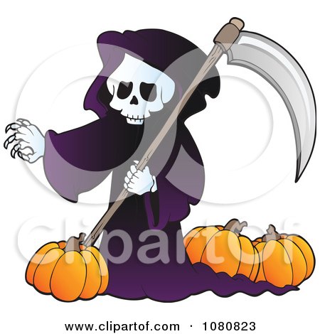 Clipart Grim Reaper With Pumpkins - Royalty Free Vector Illustration by visekart