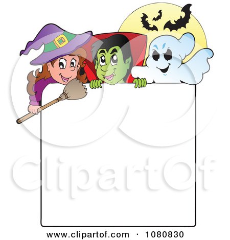 Clipart Halloween Witch Vampire And Ghost Frame - Royalty Free Vector Illustration by visekart