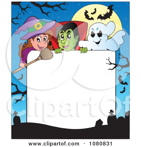 Clipart Halloween Witch Dracula Cemetery And Ghost Frame - Royalty Free Vector Illustration by visekart