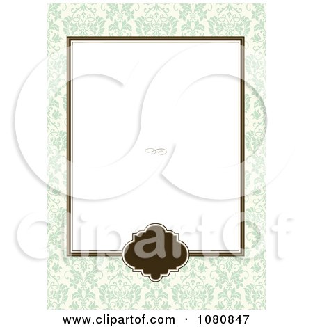 Clipart Brown Frame With A Green Damask Border And Copyspace - Royalty Free Vector Illustration by BestVector