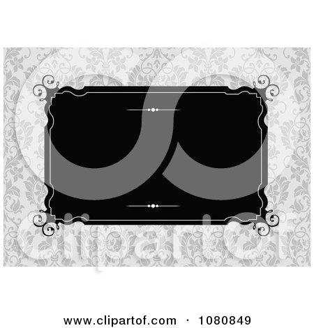 Clipart Black Frame Over A Damask Pattern - Royalty Free Vector Illustration by BestVector