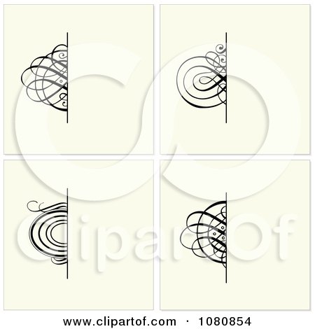 Clipart Set Of Beige Invitations With Half Ornamental Designs - Royalty Free Vector Illustration by BestVector