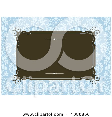 Clipart Brown Frame Over A Blue Damask Pattern - Royalty Free Vector Illustration by BestVector