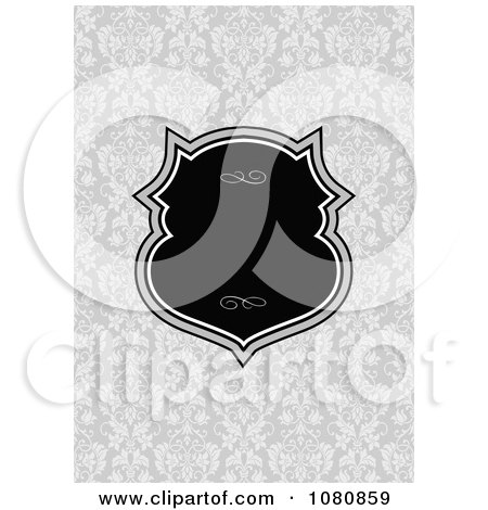 Clipart Black Frame Over A Floral Damask Background - Royalty Free Vector Illustration by BestVector