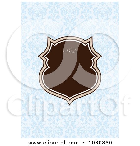 Clipart Brown Frame Over A Blue Floral Damask Background - Royalty Free Vector Illustration by BestVector