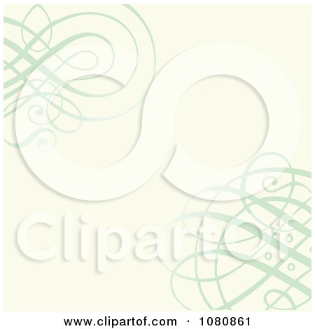 Clipart Ornate Green Swirls Over An Off White Background - Royalty Free Vector Illustration by BestVector