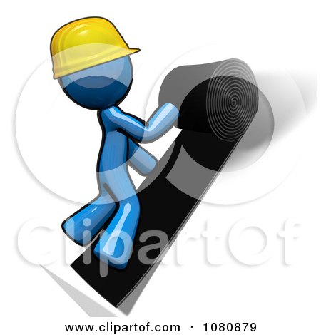 Clipart 3d Blue Man Construction Worker Felting A Roof - Royalty Free CGI Illustration by Leo Blanchette