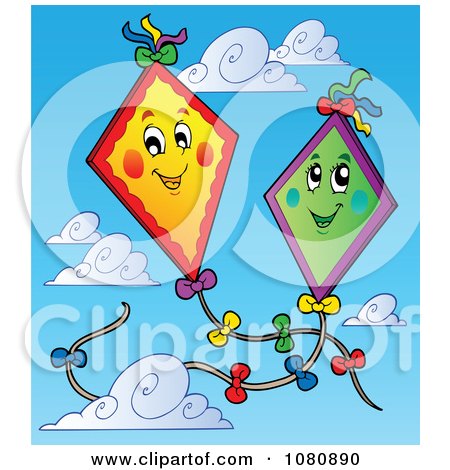 Clipart Two Happy Kites In The Sky - Royalty Free Vector Illustration by visekart