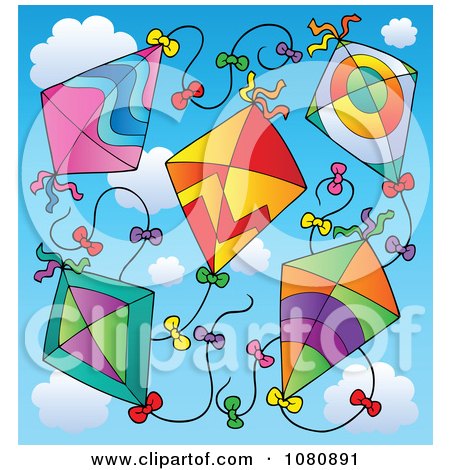 Clipart Colorful Kites In The Sky - Royalty Free Vector Illustration by visekart