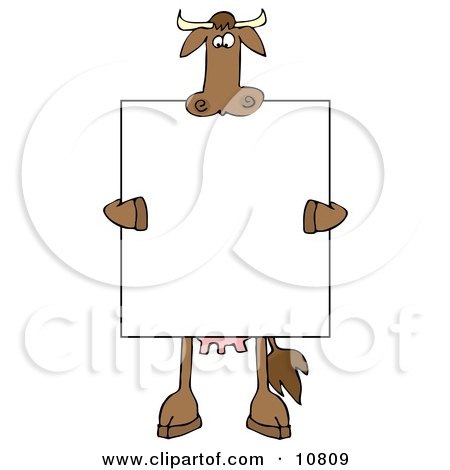 Brown Cow Holding and Standing Behind a Blank Sign Clipart Illustration by djart