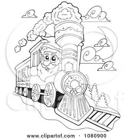 Clipart Outlined Santa Driving A Train - Royalty Free Vector Illustration by visekart