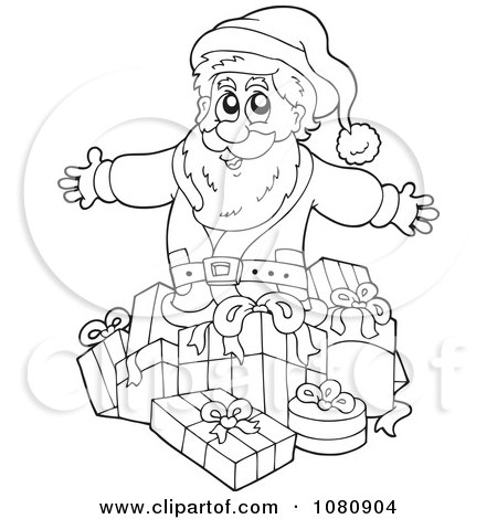 Clipart Outlined Santa With Gifts - Royalty Free Vector Illustration by visekart