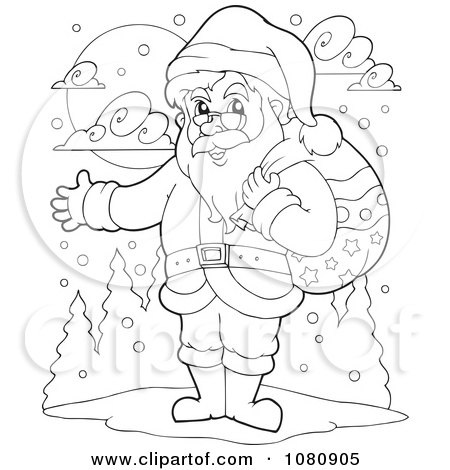 Clipart Outlined Santa Holding His Arm Out - Royalty Free Vector Illustration by visekart