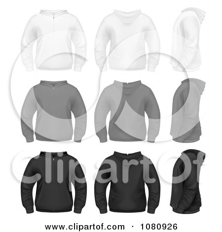 Clipart Set Of White Gray And Black Zip Up Hoodie Sweaters - Royalty Free Vector Illustration by vectorace