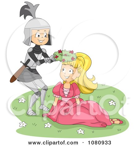 Clipart Knight Giving A Princess A Flower Crown - Royalty Free Vector Illustration by BNP Design Studio