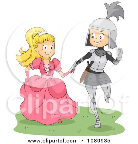 Clipart Knight And Princess Walking Hand In Hand - Royalty Free Vector Illustration by BNP Design Studio