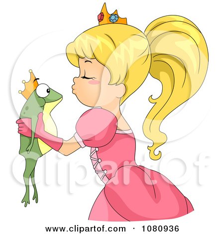 Clipart Princess Kissing A Frog - Royalty Free Vector Illustration by BNP Design Studio