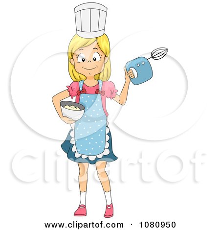 Clipart Chef Girl Holding A Mixer And Bowl - Royalty Free Vector Illustration by BNP Design Studio