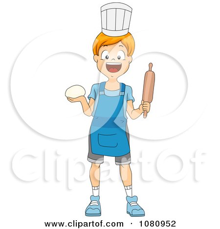 Clipart Chef Boy Holding Dough And A Rolling Pin - Royalty Free Vector Illustration by BNP Design Studio