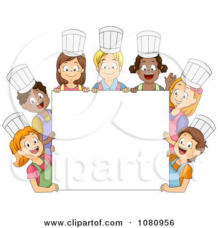 Clipart Diverse Kids Wearing Chef Hats Around A Blank Sign - Royalty Free Vector Illustration by BNP Design Studio