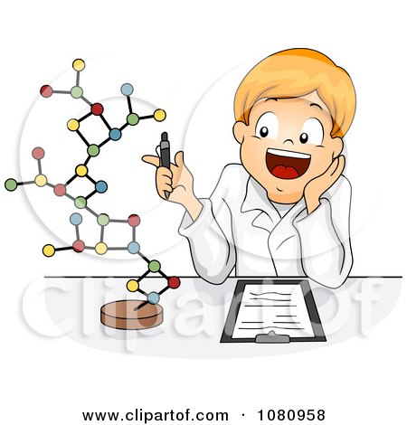 Clipart School Boy Studying A Molecule Model - Royalty Free Vector Illustration by BNP Design Studio