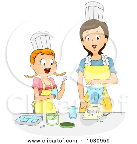 Clipart Home Economics Teacher Showing A Girl How To Use A Blender - Royalty Free Vector Illustration by BNP Design Studio