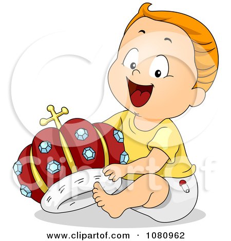 Clipart Happy Boy Playing With A Crown - Royalty Free Vector Illustration by BNP Design Studio