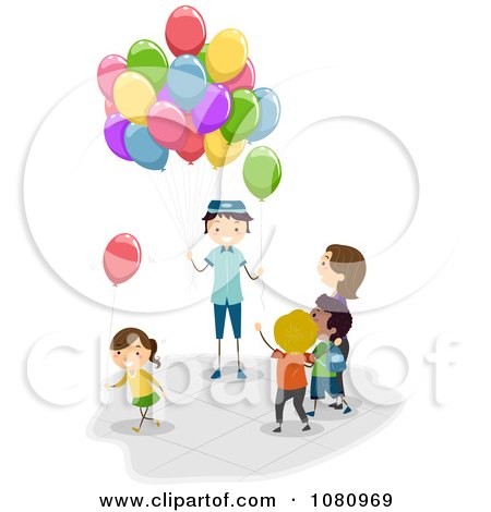 Clipart Stick Man Balloon Vendor Selling To Kids - Royalty Free Vector Illustration by BNP Design Studio