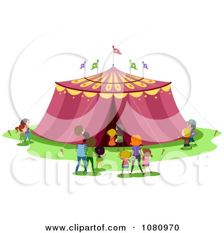Clipart Stick People Around A Circus Tent - Royalty Free Vector Illustration by BNP Design Studio