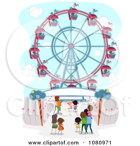 Clipart Stick People Near A Ferris Wheel - Royalty Free Vector Illustration by BNP Design Studio