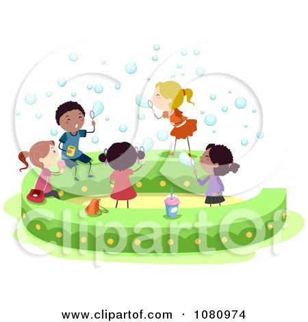 Clipart Stick Kids Blowing Bubbles - Royalty Free Vector Illustration by BNP Design Studio