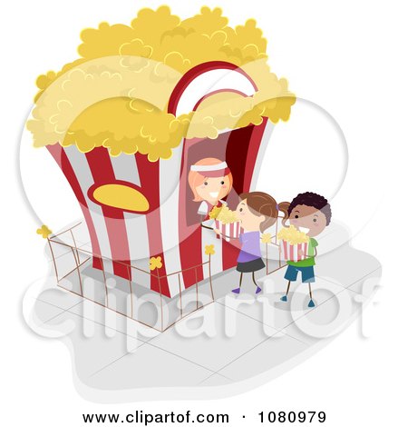 Clipart Stick Kids Ordering Popcorn From A Kiosk - Royalty Free Vector Illustration by BNP Design Studio