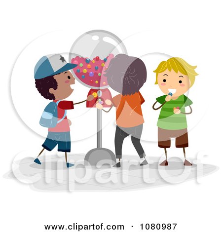Clipart Stick Kids At A Gum Ball Machine - Royalty Free Vector Illustration by BNP Design Studio