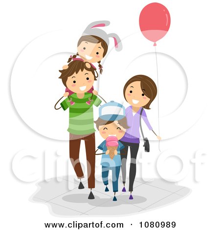 Clipart Stick Family At A Theme Park - Royalty Free Vector Illustration by BNP Design Studio