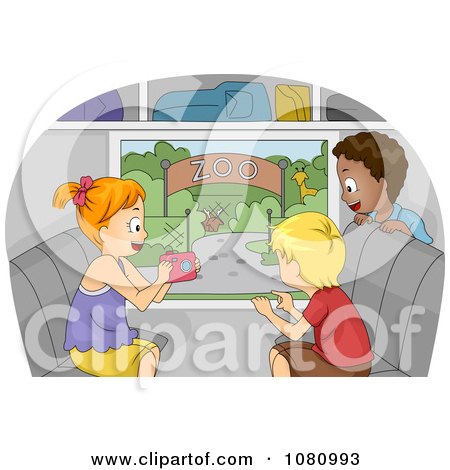 Clipart Kids Taking Pictures Of A Zoo From A Bus Window - Royalty Free Vector Illustration by BNP Design Studio