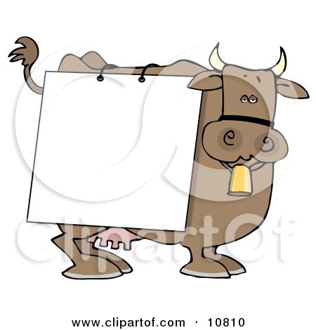 Brown Dairy Cow With a Blank White Sign on it Clipart Illustration by djart