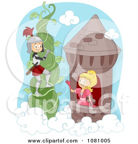 Clipart Knight Climbing A Vine To Rescue A Princess - Royalty Free Vector Illustration by BNP Design Studio