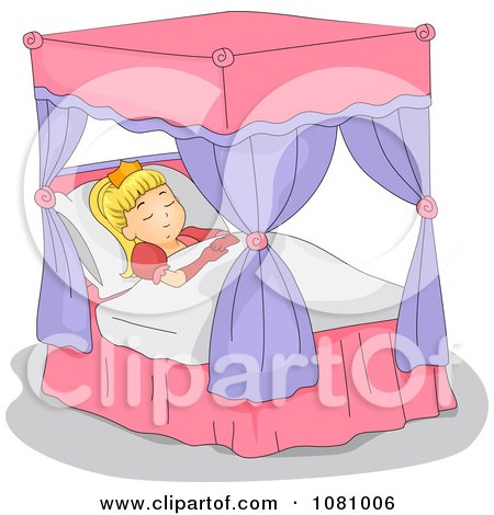 Clipart Princess Sleeping In A Canopy Bed - Royalty Free Vector Illustration by BNP Design Studio