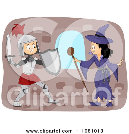 Clipart Knight Battling A Witch - Royalty Free Vector Illustration by BNP Design Studio