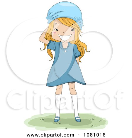 Clipart Blond Girl Wearing A Blue Dress And Scarf On Her Head - Royalty Free Vector Illustration by BNP Design Studio