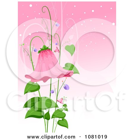 Clipart Bell Flower And Leaves Over Pink - Royalty Free Vector Illustration by BNP Design Studio
