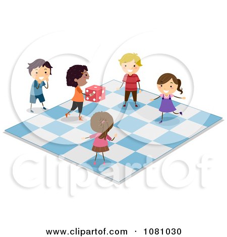 Clipart Stick Kids Playing On A Giant Game Board - Royalty Free Vector Illustration by BNP Design Studio