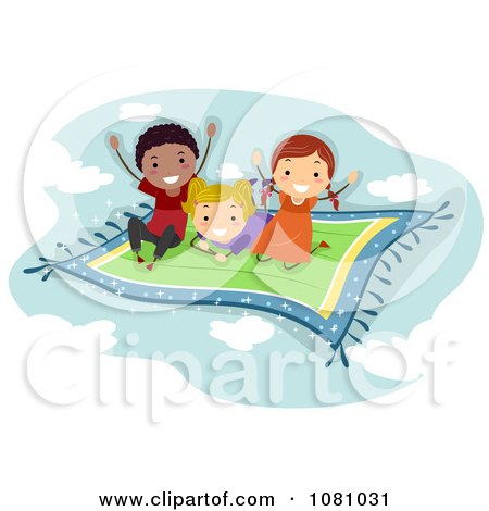 Clipart Stick Kids Flying On A Magic Carpet - Royalty Free Vector Illustration by BNP Design Studio
