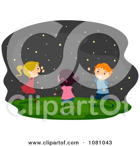 Clipart Stick Kids Chasing Fireflies - Royalty Free Vector Illustration by BNP Design Studio