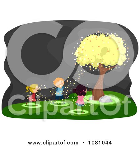 Clipart Stick Kids Under A Firefly Tree - Royalty Free Vector Illustration by BNP Design Studio
