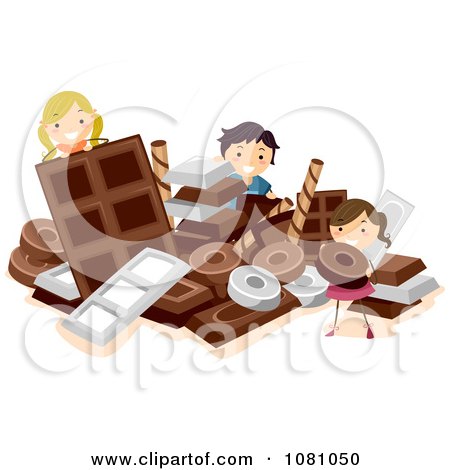 Clipart Stick Kids Playing In A Pile Of Chocolate - Royalty Free Vector Illustration by BNP Design Studio